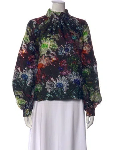 Pre-owned Stine Goya Floral Print Mock Neck Top In Black