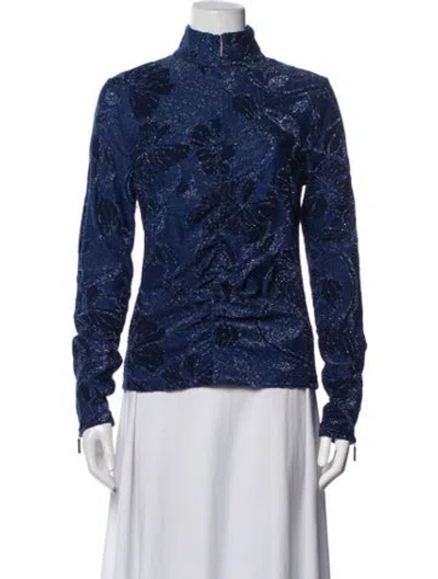 Pre-owned Stine Goya Floral Print Mock Neck Top In Blue
