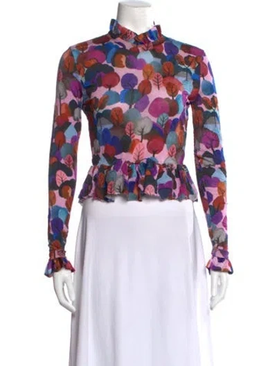 Pre-owned Stine Goya Floral Print Mock Neck Top In Purple