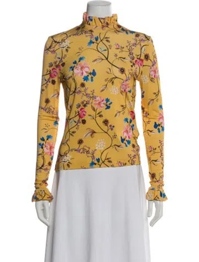 Pre-owned Stine Goya Floral Print Mock Neck Top In Yellow