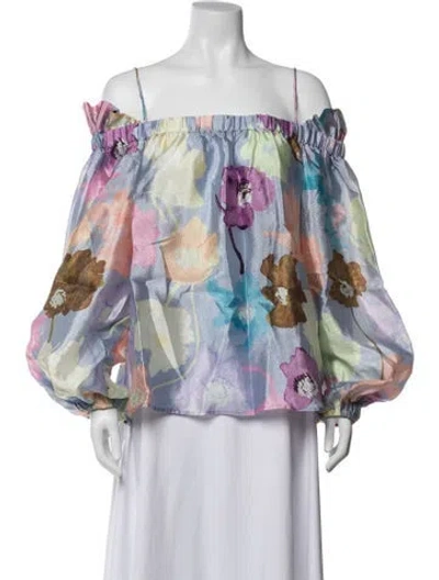 Pre-owned Stine Goya Floral Print Off-the-shoulder Blouse W/ Tags In Purple