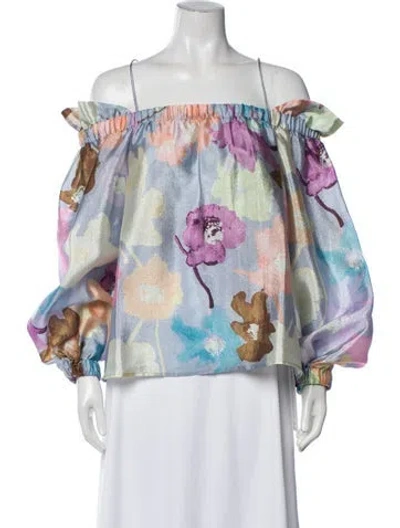 Pre-owned Stine Goya Floral Print Off-the-shoulder Top In Purple