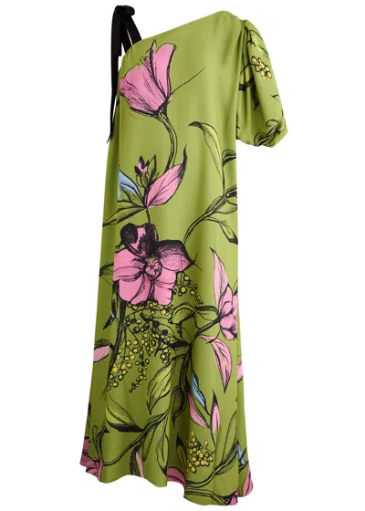 Stine Goya Floral-print Puff-sleeve Maxi Dress In Green