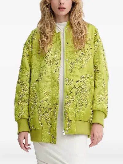 Stine Goya Floral-print Quilted Bomber Jacket In Green