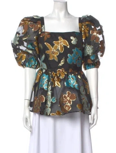 Pre-owned Stine Goya Floral Print Square Neckline Blouse In Black
