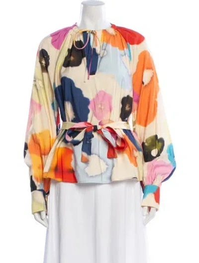 Pre-owned Stine Goya Floral Print Tie Neck Blouse In Multi