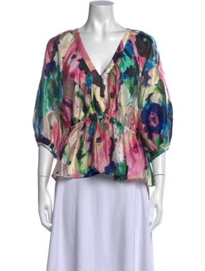 Pre-owned Stine Goya Floral Print V-neck Blouse In Blue