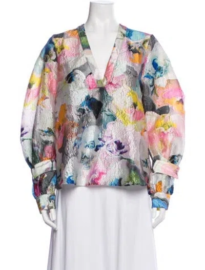 Pre-owned Stine Goya Floral Print V-neck Blouse In Neutrals