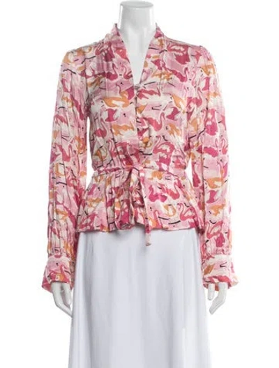 Pre-owned Stine Goya Floral Print V-neck Blouse In Pink