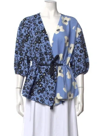 Pre-owned Stine Goya Floral Print V-neck Blouse W/ Tags In Blue