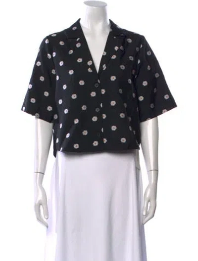 Pre-owned Stine Goya Floral Print V-neck Top In Black