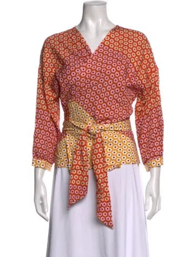 Pre-owned Stine Goya Floral Print V-neck Top In Orange
