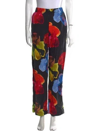 Pre-owned Stine Goya Floral Print Wide Leg Pants In Black