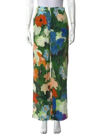 Pre-owned Stine Goya Floral Print Wide Leg Pants In Green