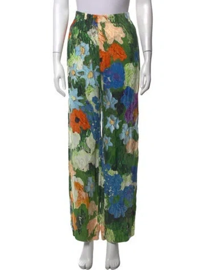 Pre-owned Stine Goya Floral Print Wide Leg Pants In Green