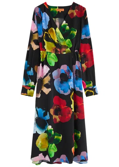 Stine Goya Floral-print Wrap-effect Matte Satin Midi Dress In Multicoloured 1