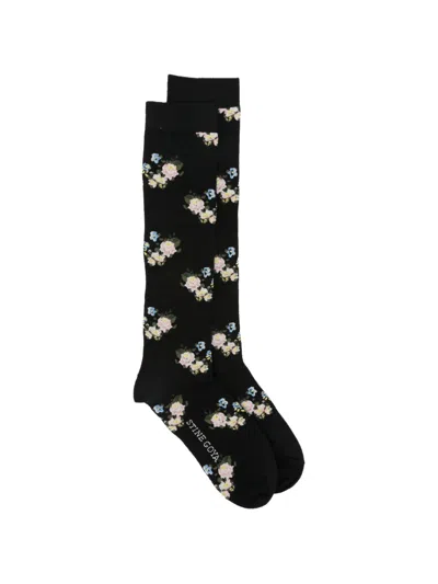 Stine Goya Floral-intarsia Socks In Black