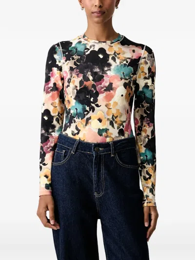 Stine Goya Floral-print Long-sleeve T-shirt In Neutral