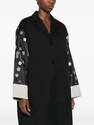 Stine Goya Floral-print Panelled Coat In Black