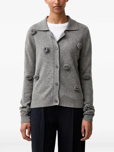 Stine Goya Flower-appliqué Collared Cardigan In Gray