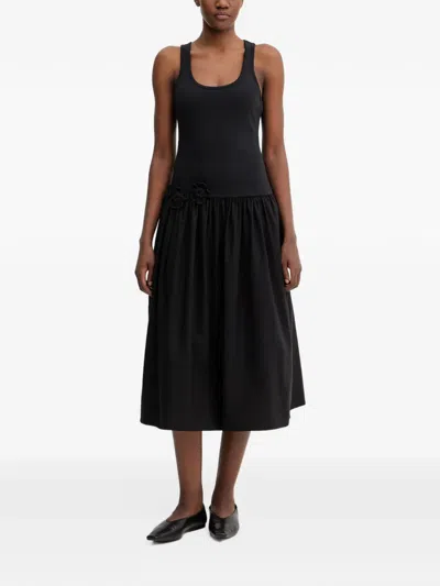 Stine Goya Flower-appliqué Sleeveless Midi Dress In Black