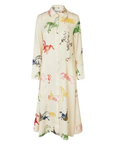 Stine Goya Front Placket Midi Polo Dress In White Multi