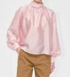 Stine Goya Gathered Long Sleeve Top In Rose Pinstripe In Pink