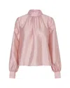 Stine Goya Gathered Long Sleeve Top In Rose Pinstripe In Pink
