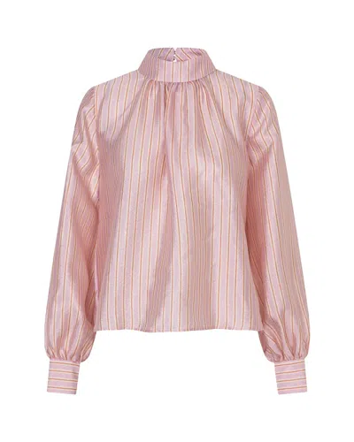 Stine Goya Gathered Long Sleeve Top Rose Pinstripe In Pink