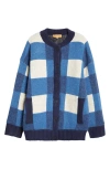 Stine Goya Gingham Check Knit Bomber Jacket In Blue Gingham Check