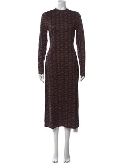 Pre-owned Stine Goya Graphic Print Midi Length Dress In Brown