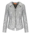 Stine Goya Silver Sequined Shirt With Double Collar And Pockets In Silver