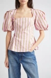 Stine Goya Womens Stripe-print Blouson-sleeve Cotton Jacquard Top Wallpaper Stripes In Pink