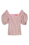 Stine Goya Soft Jacquard Weave Blouson Sleeve Top Wallpaper Stripes In Wallpaper Stripes