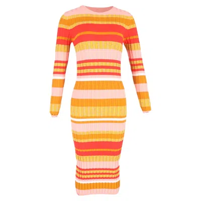 Stine Goya Jeannie Striped Knitted Midi Dress In Multicolor Viscose In Orange