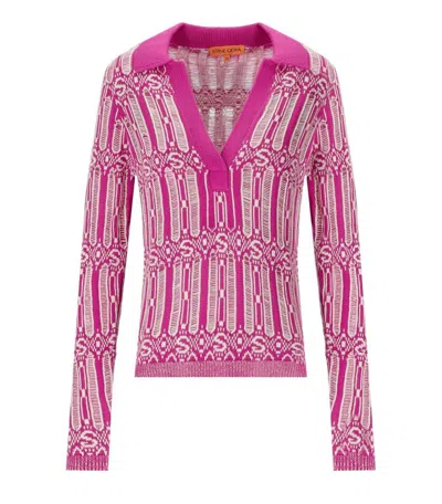 Stine Goya Kiza Graphic Logo Knitted Top In Fucsia