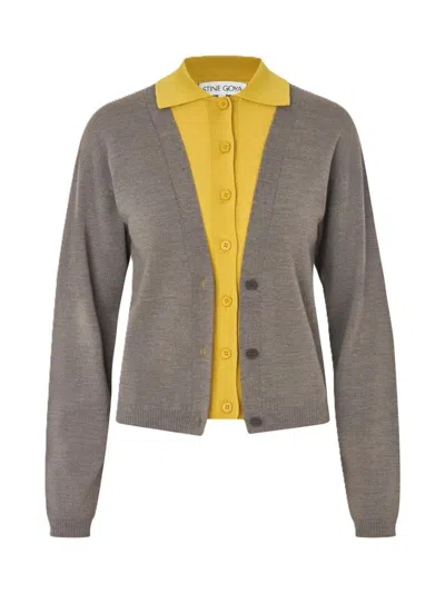 Stine Goya Layered Long Sleeve Cardigan In Gray
