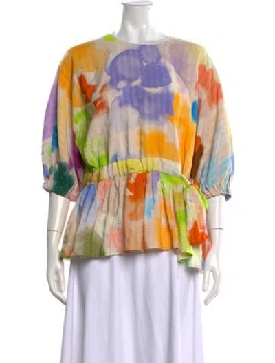 Pre-owned Stine Goya Linen Floral Print Top In Multicolor