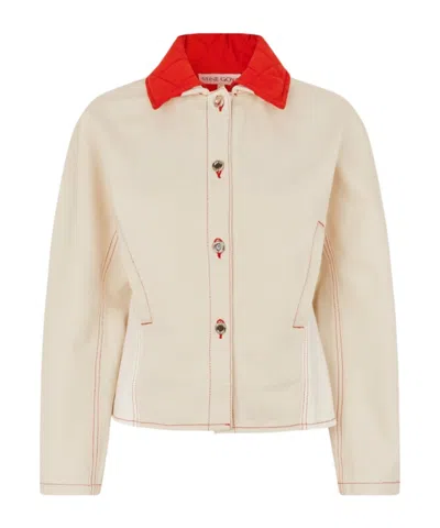 Stine Goya Logo Denim Jacket In Nude