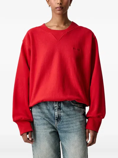 Stine Goya Logo-embroidered Ribbed-trim Sweater In Red