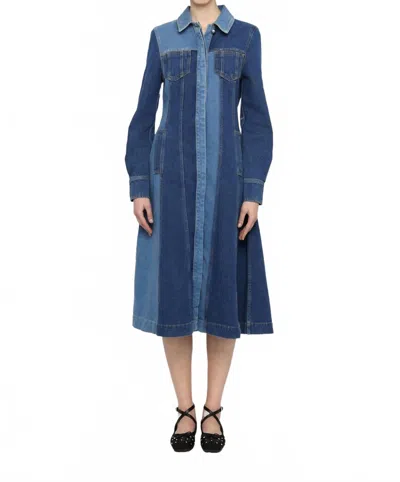 Stine Goya Long Sleeve Dress In Two Tone Denim In Blue