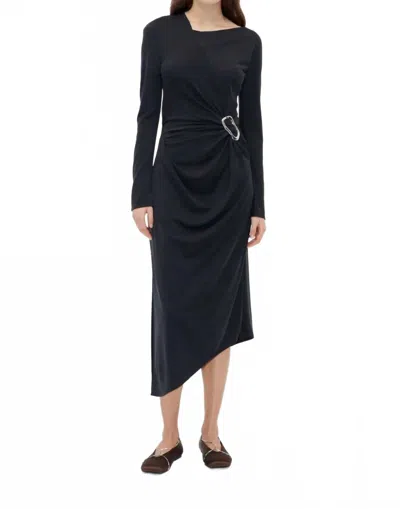 Stine Goya Long Sleeve Midi Dress W/ Buckle In Black