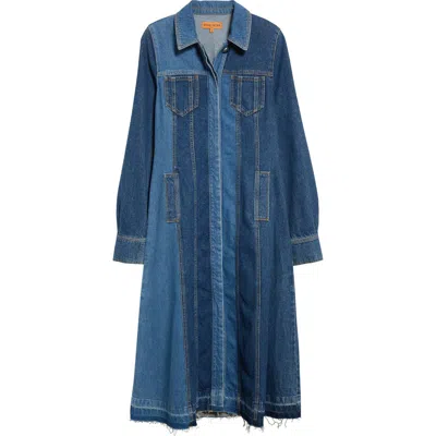Stine Goya Long Sleeve Two Tone Organic Cotton Denim Shirtdress In Two Tone Denim