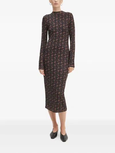 Stine Goya Long-sleeved Midi Dress In Brown