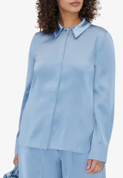 Stine Goya Long-sleeved Satin Shirt In Light Blue