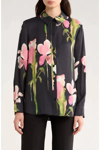 Stine Goya Melting Flowers Print Button Front Shirt In Black