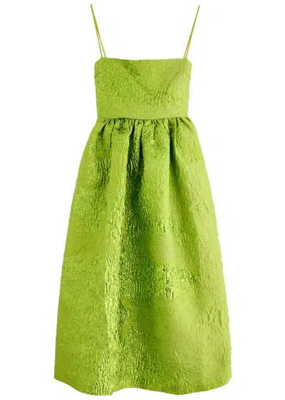 Stine Goya Metallic Cloque Midi Dress In Green