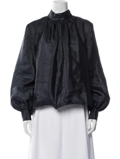 Pre-owned Stine Goya Mock Neck Long Sleeve Blouse In Blue