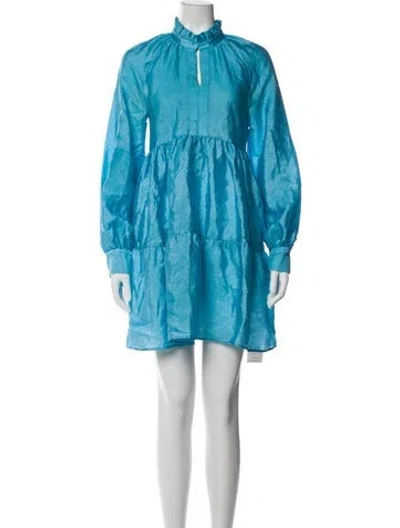 Pre-owned Stine Goya Mock Neck Mini Dress In Blue