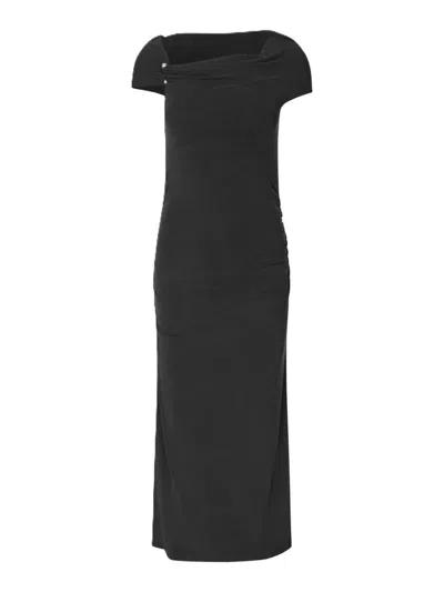 Stine Goya One Shoulder Draped Midi Dress In Black